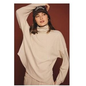 Varley Sweat shirt Womens Small Ivory Rainer Roll Neck Jumper Brushed Thumbhole‎